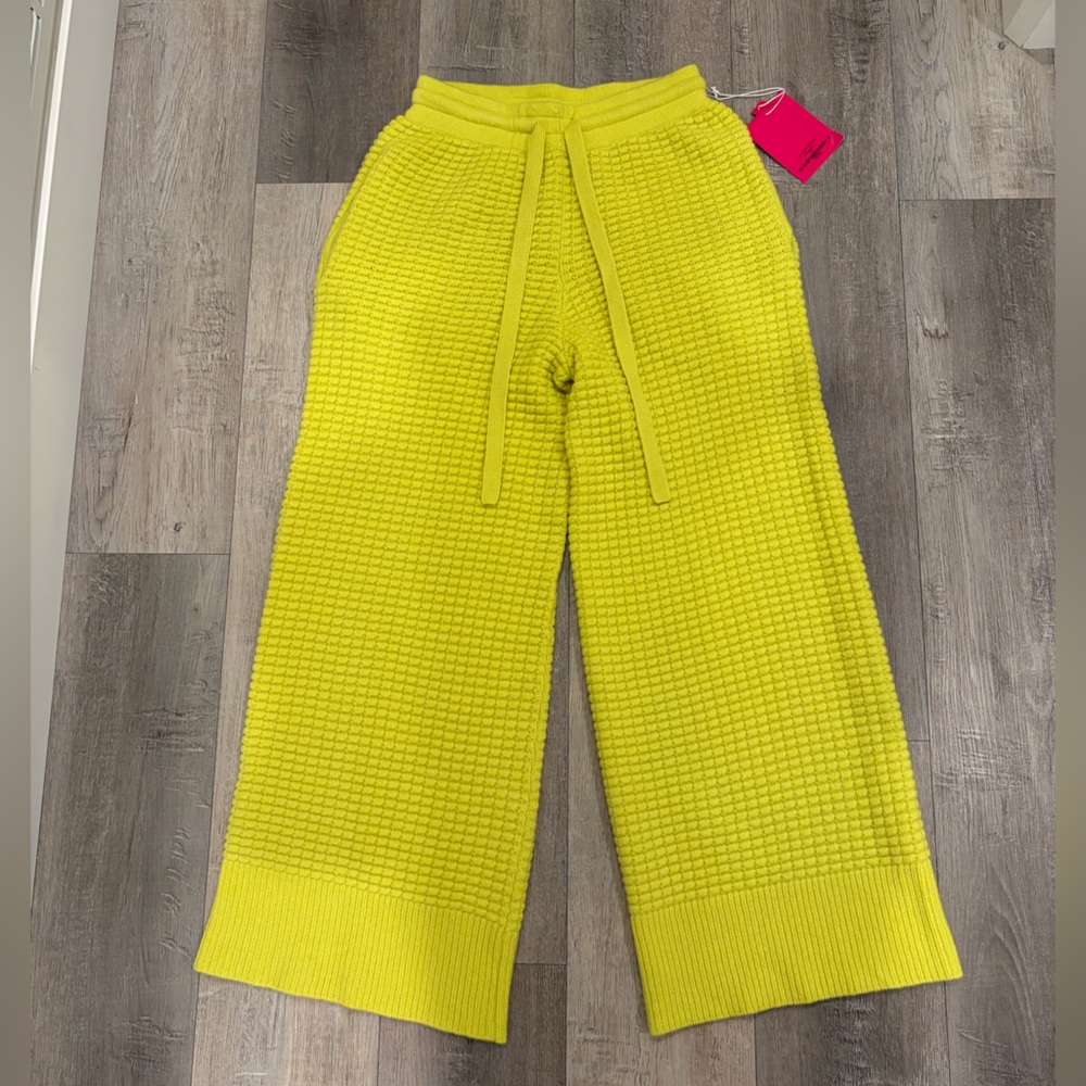Elder Statesman | 100% Cashmere | Waffle Knit Wide Leg Pants Yellow NWT🔥